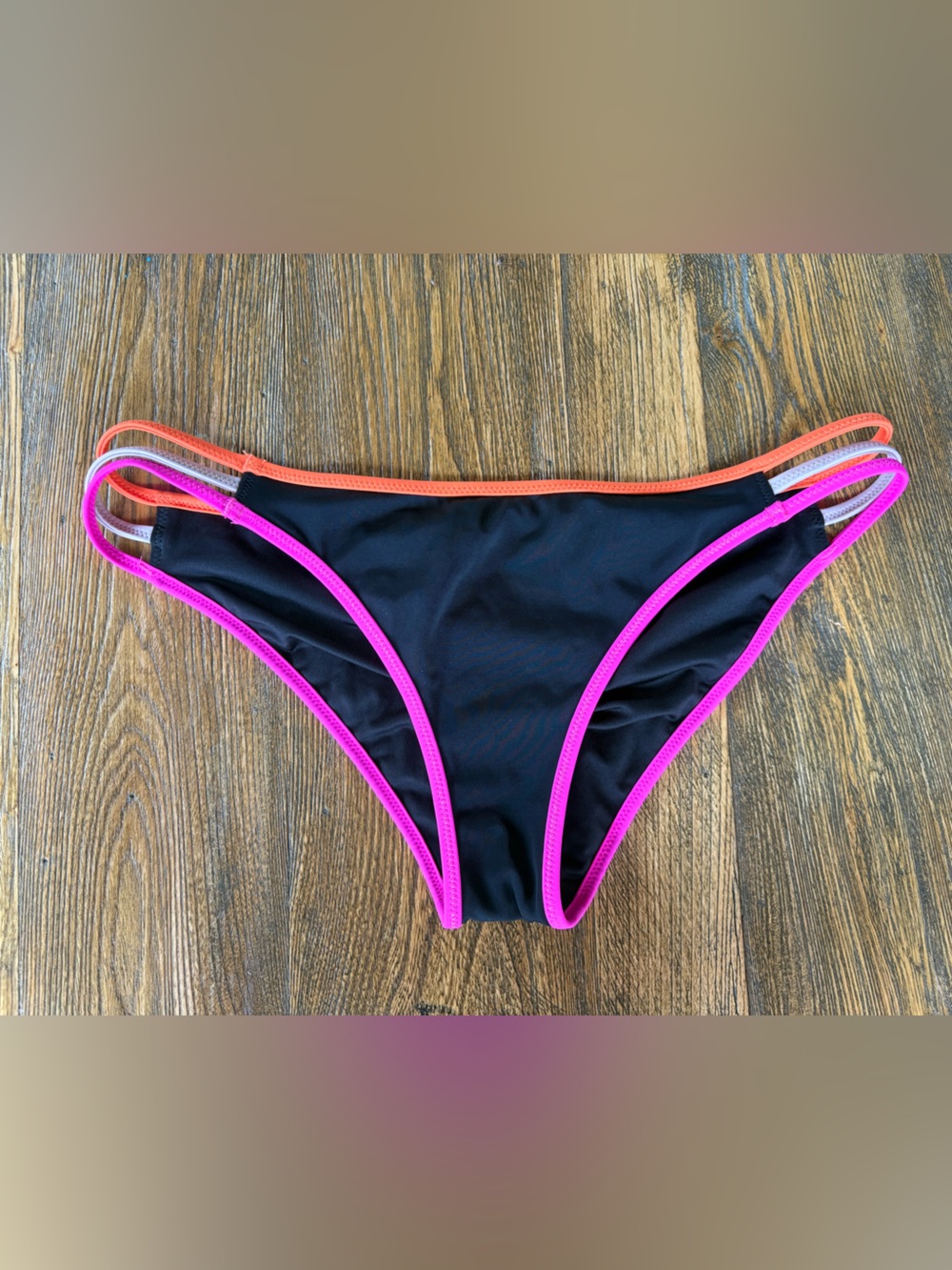 Victoria’s Secret The Strappy Cheeky Bikini Bottom M Black Neon Multi Strap
